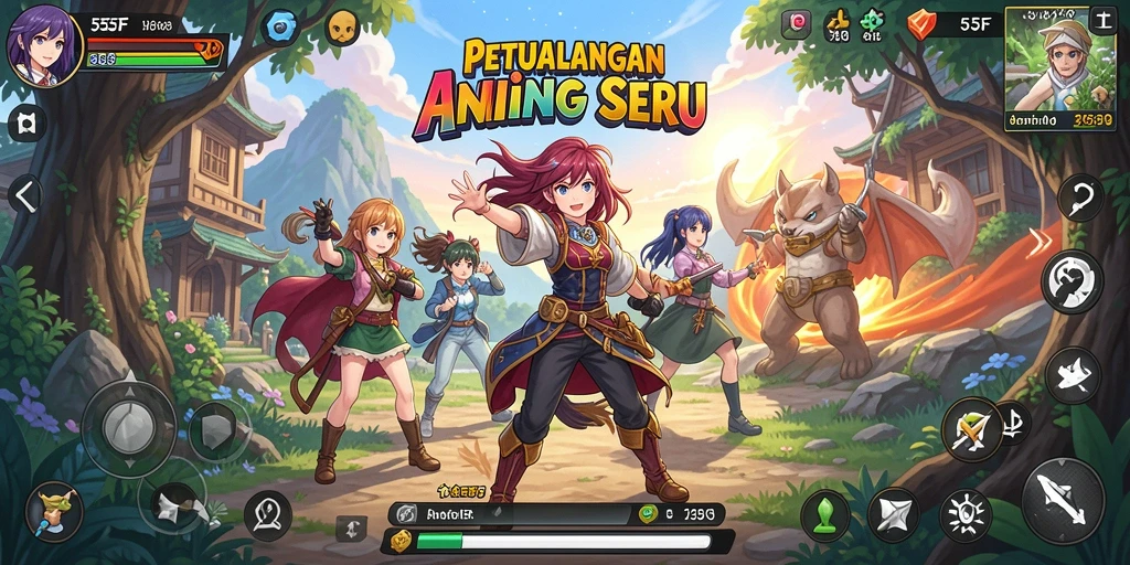 Screenshot menunjukkan karakter utama dalam aksi pertarungan Anime.