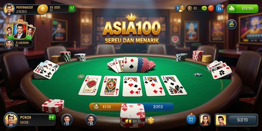 Tampilan gameplay Poker yang seru dan menegangkan di ASIA100.