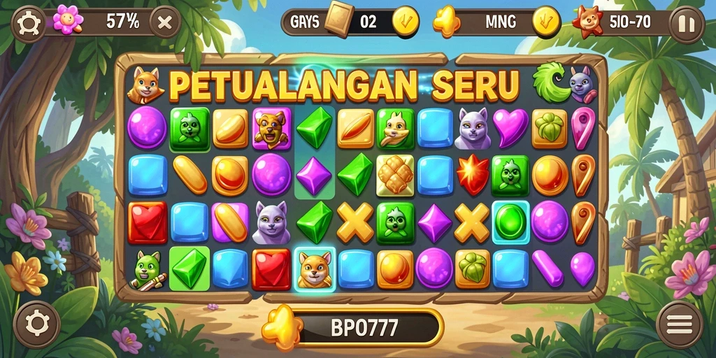 Screenshot gameplay BPO777 yang menampilkan suasana Match-3 yang seru.