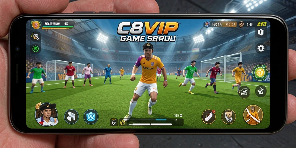 Tangkapan layar dari gameplay C8VIP yang menampilkan aksi olahraga yang mendebarkan.