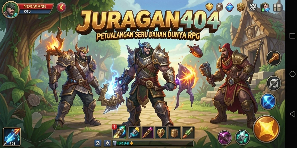 Tampilan gameplay JURAGAN404 yang penuh aksi dan strategi RPG.