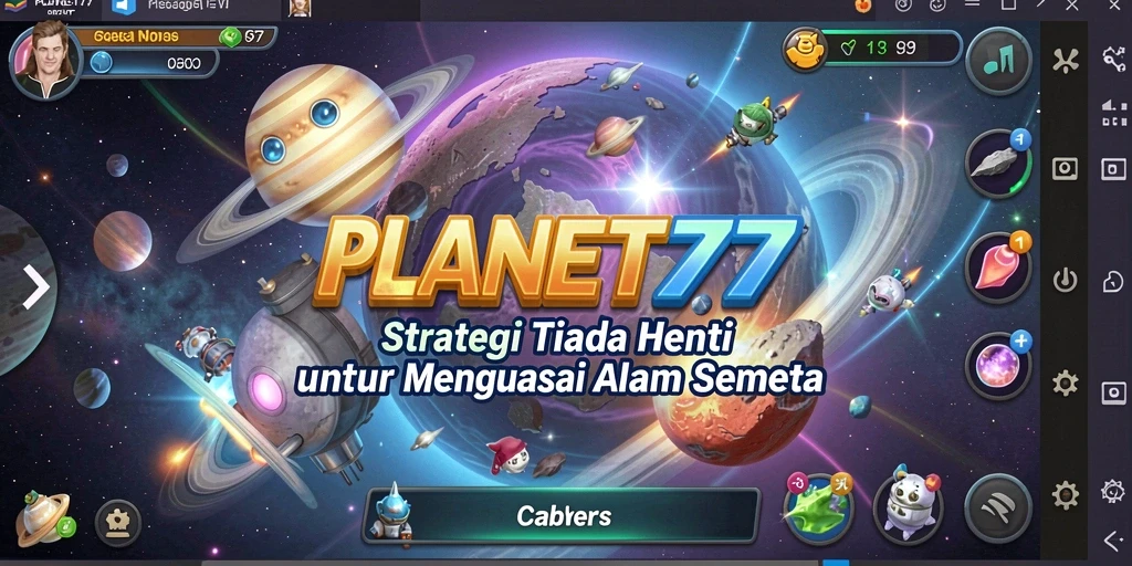 Tangkapan layar gameplay PLANET77 menampilkan strategi pertempuran yang intens.