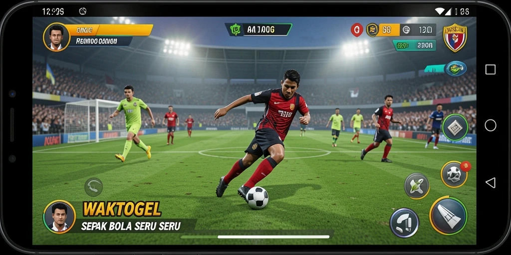 Tangkapan layar menunjukkan aksi intens permainan sepak bola dari WAKTOGEL.